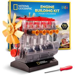 image:imageNational Geographic 4Cylinder Engine Building Kit  175 Piece Working Model with Moving Parts Clear Visible Engine Model STEM Building Toy with Tools amp Learning Guide for Kids