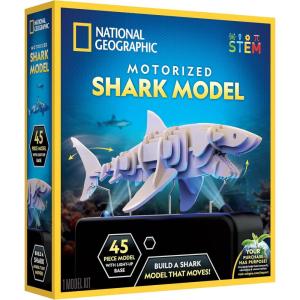 image:imageNational Geographic Motorized Dinosaur 3D Puzzle  50Piece 3D T Rex Wood Model Kit with LightUp Motorized Display Base and 8 Light Settings 3D Puzzles for Kids Buildable Dinosaur ModelMotorized Shark Model