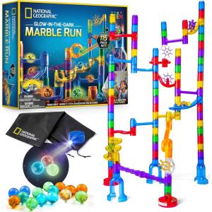 image:imageNational Geographic Glowing Marble Run  115 Piece Construction Set with 25 Glow in The Dark Glass Marbles Storage Bag Great Creative STEM Toy for Girls and Boys