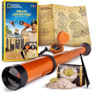 image:imageNational Geographic Pirate Adventure Activity Kit  Dig for Treasure Make a Pirate Hat amp Map Includes Spyglass Compass Replica Doubloon amp Pyrite STEM Toys Telescope for KidsPirate Adventure Kit