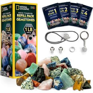 image:imageNATIONAL GEOGRAPHIC Rock Tumbler Refill Kit  1 Lb Madagascar Rocks for Tumbling with Rose Quartz Red Jasper Indigo Gabbro amp More  Tumbler Supplies Rock Polishing Grit and Jewelry AccessoriesGemstone Mix