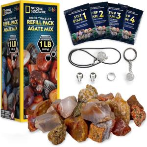 image:imageNATIONAL GEOGRAPHIC Rock Tumbler Refill Kit  1 Lb Madagascar Rocks for Tumbling with Rose Quartz Red Jasper Indigo Gabbro amp More  Tumbler Supplies Rock Polishing Grit and Jewelry AccessoriesAgate Mix