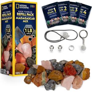 image:imageNATIONAL GEOGRAPHIC Rock Tumbler Refill Kit  1 Lb Madagascar Rocks for Tumbling with Rose Quartz Red Jasper Indigo Gabbro amp More  Tumbler Supplies Rock Polishing Grit and Jewelry AccessoriesMadagascar Mix