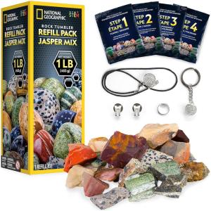 image:imageNATIONAL GEOGRAPHIC Rock Tumbler Refill Kit  1 Lb Madagascar Rocks for Tumbling with Rose Quartz Red Jasper Indigo Gabbro amp More  Tumbler Supplies Rock Polishing Grit and Jewelry AccessoriesJasper Mix