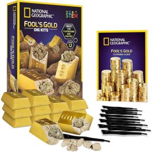 image:imageNational Geographic Fools Gold Dig Kit  12 Gold Bar Dig Bricks with 23 Pyrite Specimens Inside Party Activity with 12 Excavation Tool Sets Great Stem Toy for Boys amp Girls or Party Favors