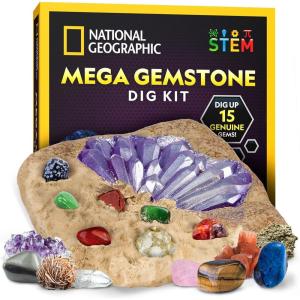 image:imageNational Geographic Gigantic Gemstone Dig Kit  Excavate 100 Real Gems from a Giant Dig Brick Gem Mining Kit for Kids STEM Rock Collection Activity Includes Tools amp Learning Guide15 Stunning Gems