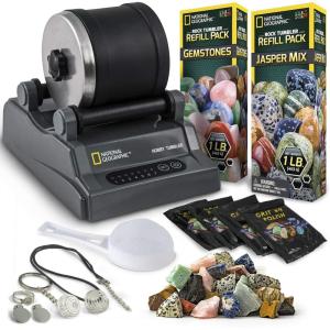 image:imageNational Geographic Hobby Rock Tumbler Kit  Durable LeakProof Rock Polisher with 7Day Timer Complete Rock Tumbling Kit with Grit Jewelry Settings amp GemFoam Polish Educational STEM Science KitHobby Kit with 2 lbs Rocks