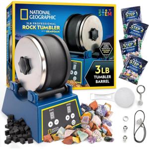 image:imageNational Geographic Rock Tumbler Kit  3 Lb Extra Large Capacity Barrel with 3Speed Motor amp 9Day Timer Kit Includes Rocks for Tumbling and Rock Polisher Grit Rock Tumbler for Adults and Kids