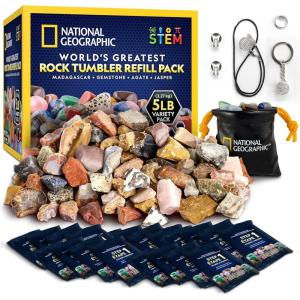image:imageNational Geographic Rock Tumbler Refill Kit  5 lb Mix of Rocks for Tumbling and Rough Gemstones  Rock Tumbler Supplies Include Rock Tumbler Grit and Polish Refill and Unpolished Rocks