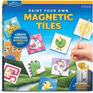 image:imageBlue Marble Magnetic Tile Art Craft Kit  Paint Your Own Magnetic Mini Tiles Includes 10 Tiles Magnets 6 Paints Brush Googly Eyes amp Transfer Stickers Magnet Art Kit DIY Magnets for Kids
