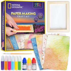 image:imageNATIONAL GEOGRAPHIC Kids Paper Making Kit  Make amp Decorate 10 Sheets of Craft Paper Includes Wooden Silk Screen Mold Paints amp More Fun Art Kit for Scrapbooking amp Other Kids Arts amp Crafts Projects