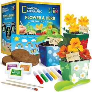 image:imageNational Geographic Flower amp Herb Gardening Kit for Kids  Gardening Set with 3 Stainless Steel Pots Paint amp Stickers Kids Plant Growing Kit