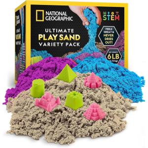 image:imageNational Geographic Moon Sand  24 Lb Bulk Play Sand Kit with 6 Castle Molds Blue  A Fun No Mess Sensory Activity Kids Fake Sand Play Set Sensory Bin Filler6 LB Variety Pack