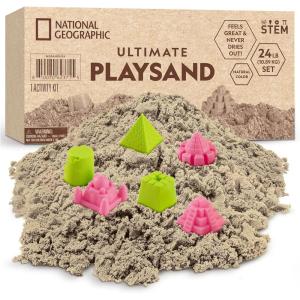 image:imageNational Geographic Moon Sand  24 Lb Bulk Play Sand Kit with 6 Castle Molds Blue  A Fun No Mess Sensory Activity Kids Fake Sand Play Set Sensory Bin Filler24 LB Natural