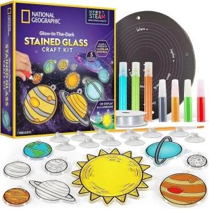 image:imageNATIONAL GEOGRAPHIC Kids Window Art Kit  Stained Glass Solar System Arts amp Crafts Kit with Glow in The Dark Planets Use as Window Suncatchers Hanging Decor from Ceiling Mobile Space Room Dcor