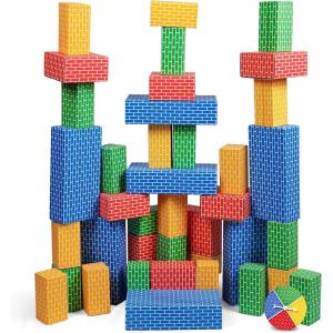 image:imageNational Geographic Jumbo Cardboard Building Blocks  45Pc ExtraThick Cardboard Bricks for Kids Build a Castle Play House Indoor Playhouse Large Building Blocks Kids Giant Blocks40 Piece  Original