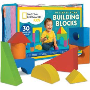image:imageNational Geographic Kids Jumbo Foam Blocks  30Piece Foam Building Blocks for Toddlers amp Preschoolers Soft Stackable Blocks with Storage Bag Early Learning amp Sensory Building Toy