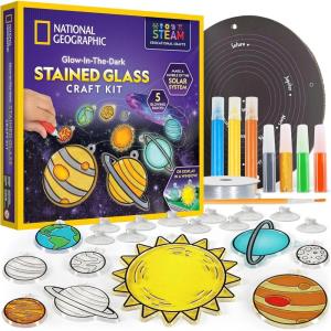 image:imageNational Geographic Kids Stained Glass Kit  Glow in The Dark Dinosaur Toys Kids Arts and Crafts Set Window Sun Catchers Kid Crafts Ages 48 Window Art Craft Kit SuncatcherGlowing Planets