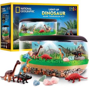 image:imageNational Geographic LightUp Dinosaur Terrarium Kit for Kids  Build a Prehistoric Habitat with Play Sand Real Gemstones amp Dino Figures Science Activity Kit for Boys amp Girls